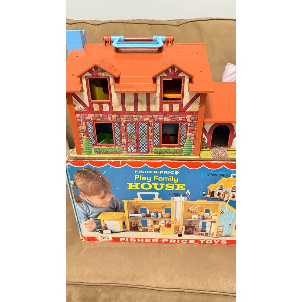 Vintage Fisher Price Play Family House 952 Tudor Dollhouse with Box & Furniture